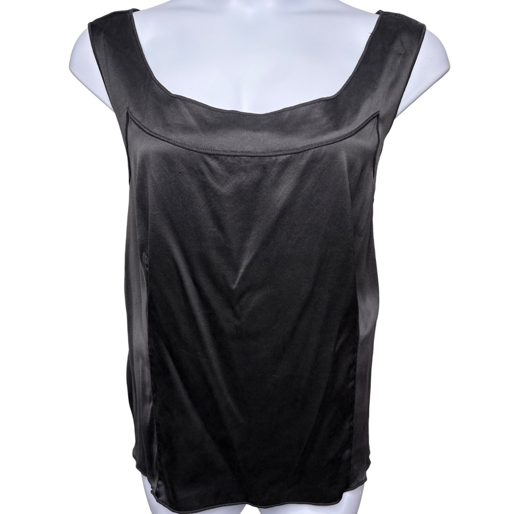 DONCASTER Womens Black Silk Blend Square Neck Tank Top 24W Stretch Quiet Luxury